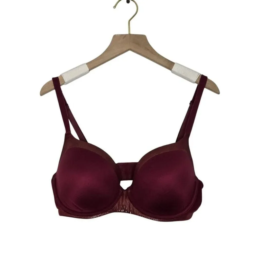 Victoria's Secret Lined Demi Bra Size 32DD Maroon Metallic
